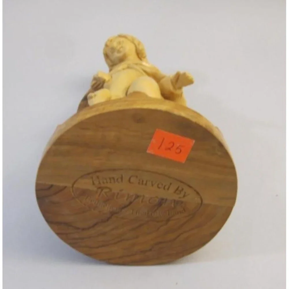 RIMON Bethlehem Hand Carved Olive Wood Angel with Lamb Nativity 7.5” Holy Land